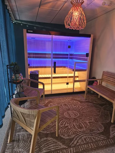 Infrared sauna room at Bohemian Oasis Sanctuary, Madison WI
